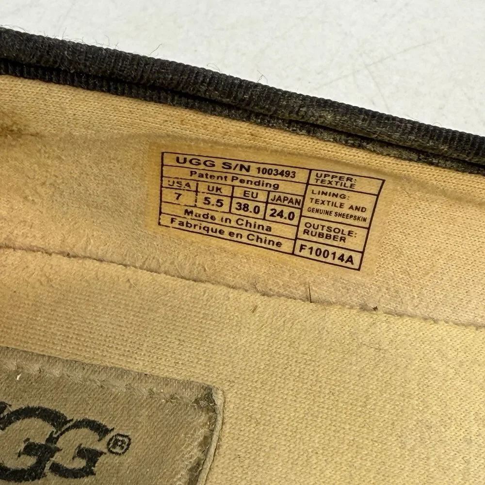 UGG Australia Indah Cotton Ballet Flats Black Gray 1003493 Women’s Size 7